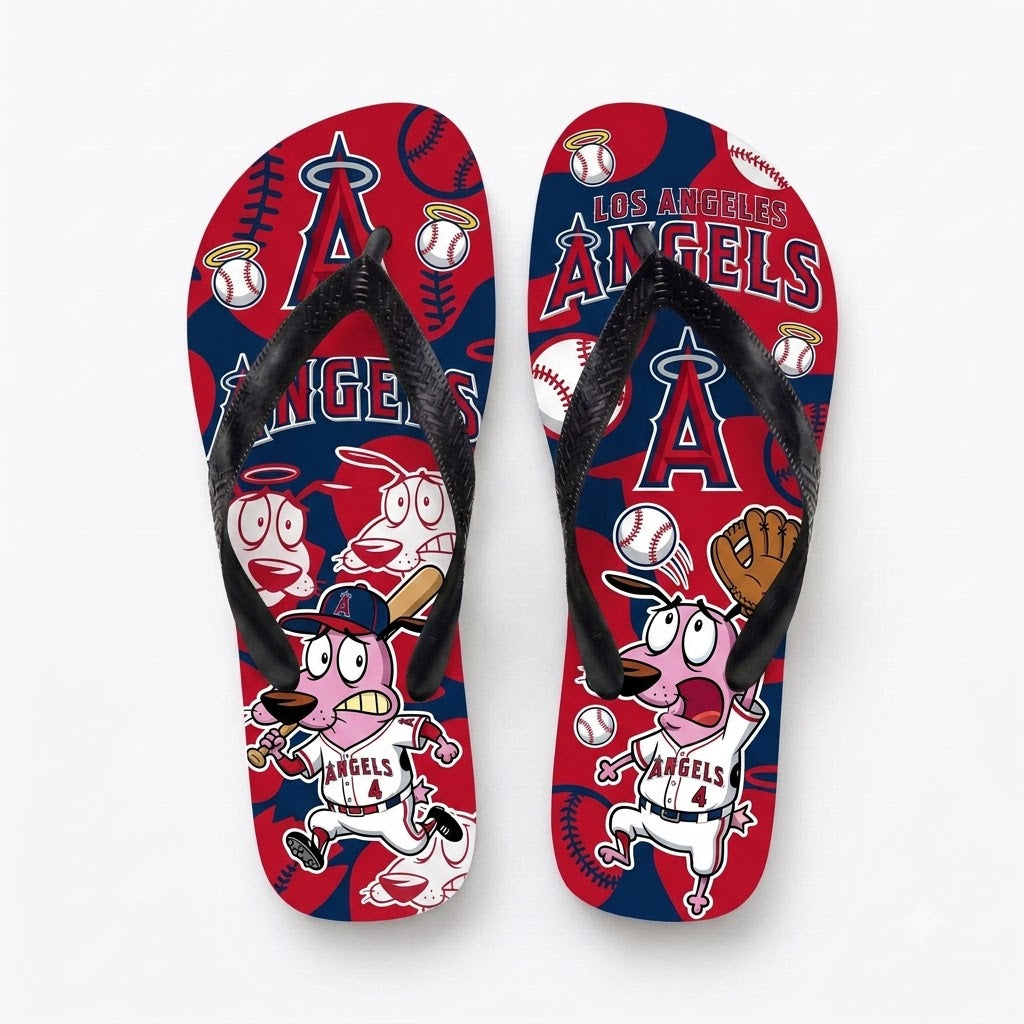 Cartoon Pink Dog Baseball Flip Flops, Sport Fan Sandals | 30 Teams Available