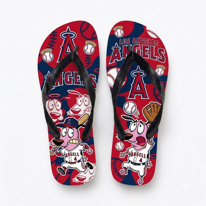 Cartoon Pink Dog Baseball Flip Flops, Sport Fan Sandals | 30 Teams Available