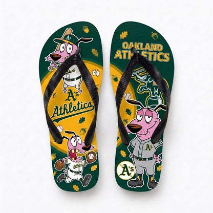 Cartoon Pink Dog Baseball Flip Flops, Sport Fan Sandals | 30 Teams Available
