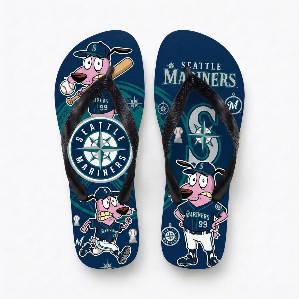 Cartoon Pink Dog Baseball Flip Flops, Sport Fan Sandals | 30 Teams Available