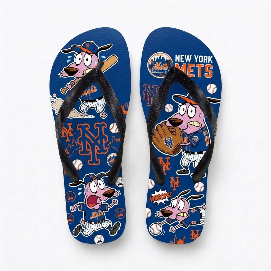 Cartoon Pink Dog Baseball Flip Flops, Sport Fan Sandals | 30 Teams Available