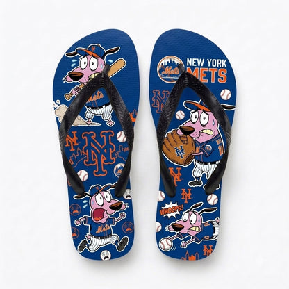 Cartoon Pink Dog Baseball Flip Flops, Sport Fan Sandals | 30 Teams Available