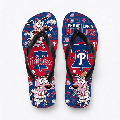 Cartoon Pink Dog Baseball Flip Flops, Sport Fan Sandals | 30 Teams Available