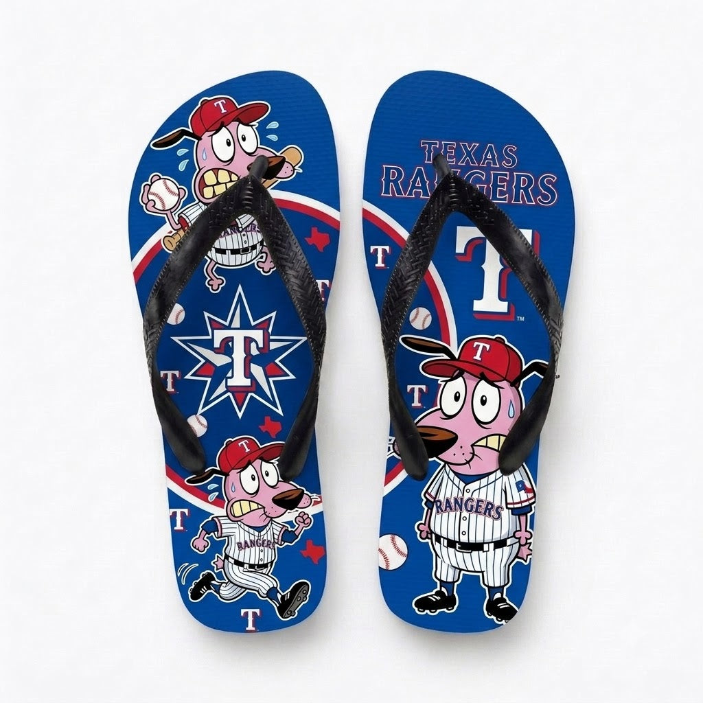 Cartoon Pink Dog Baseball Flip Flops, Sport Fan Sandals | 30 Teams Available