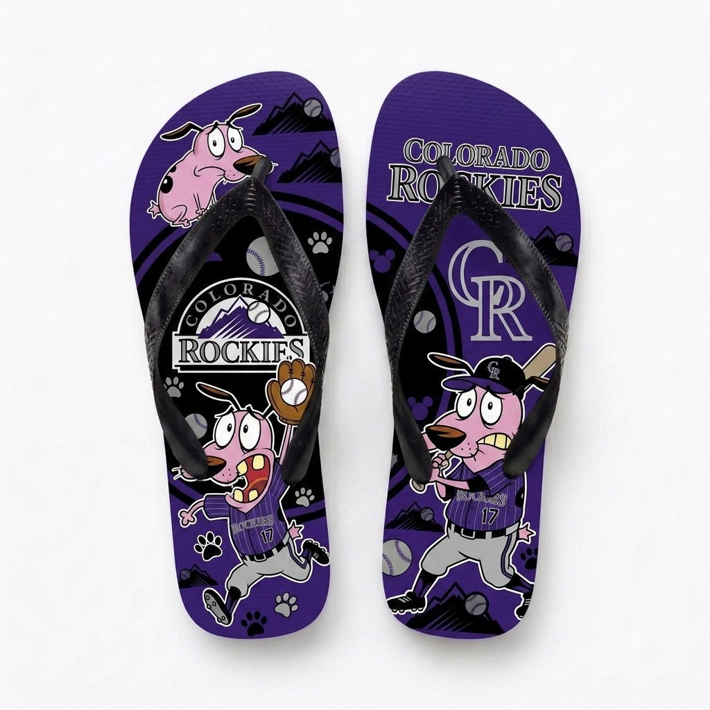 Cartoon Pink Dog Baseball Flip Flops, Sport Fan Sandals | 30 Teams Available