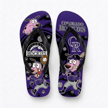Cartoon Pink Dog Baseball Flip Flops, Sport Fan Sandals | 30 Teams Available