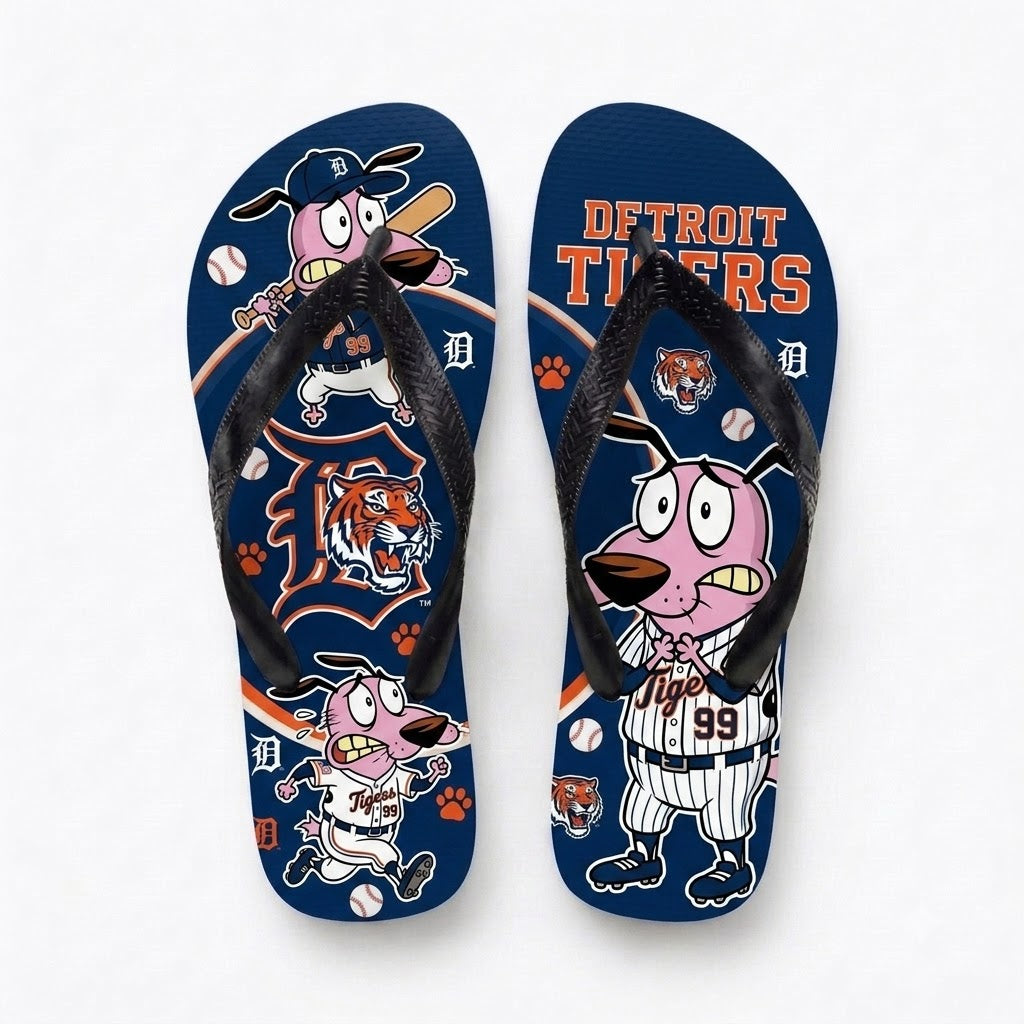 Cartoon Pink Dog Baseball Flip Flops, Sport Fan Sandals | 30 Teams Available