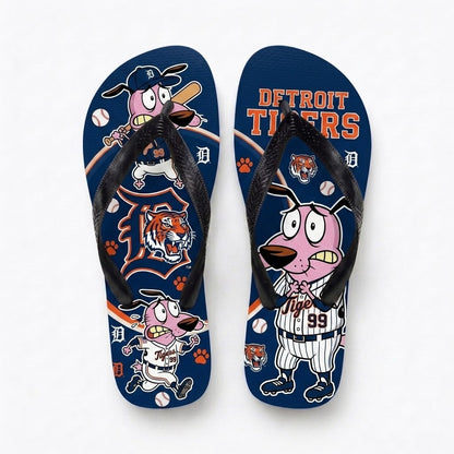 Cartoon Pink Dog Baseball Flip Flops, Sport Fan Sandals | 30 Teams Available