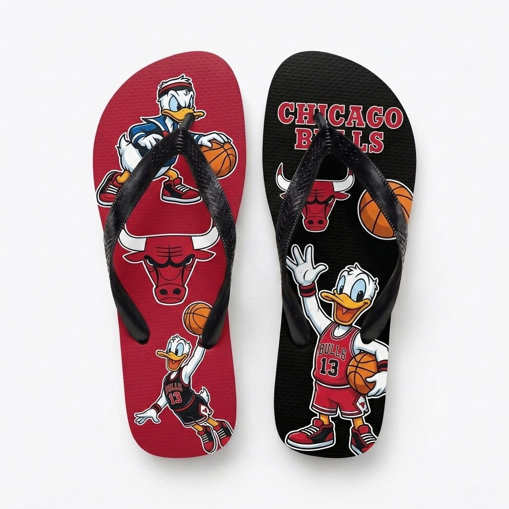 Cartoon Duck Basketball Flip Flops, Sport Fan Sandals | 30 Teams Available