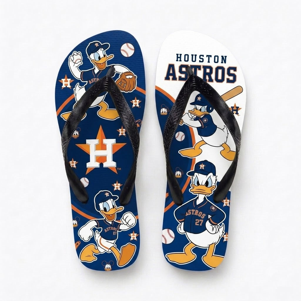 Cartoon Duck Baseball Flip Flops, Sport Fan Sandals | 30 Teams Available