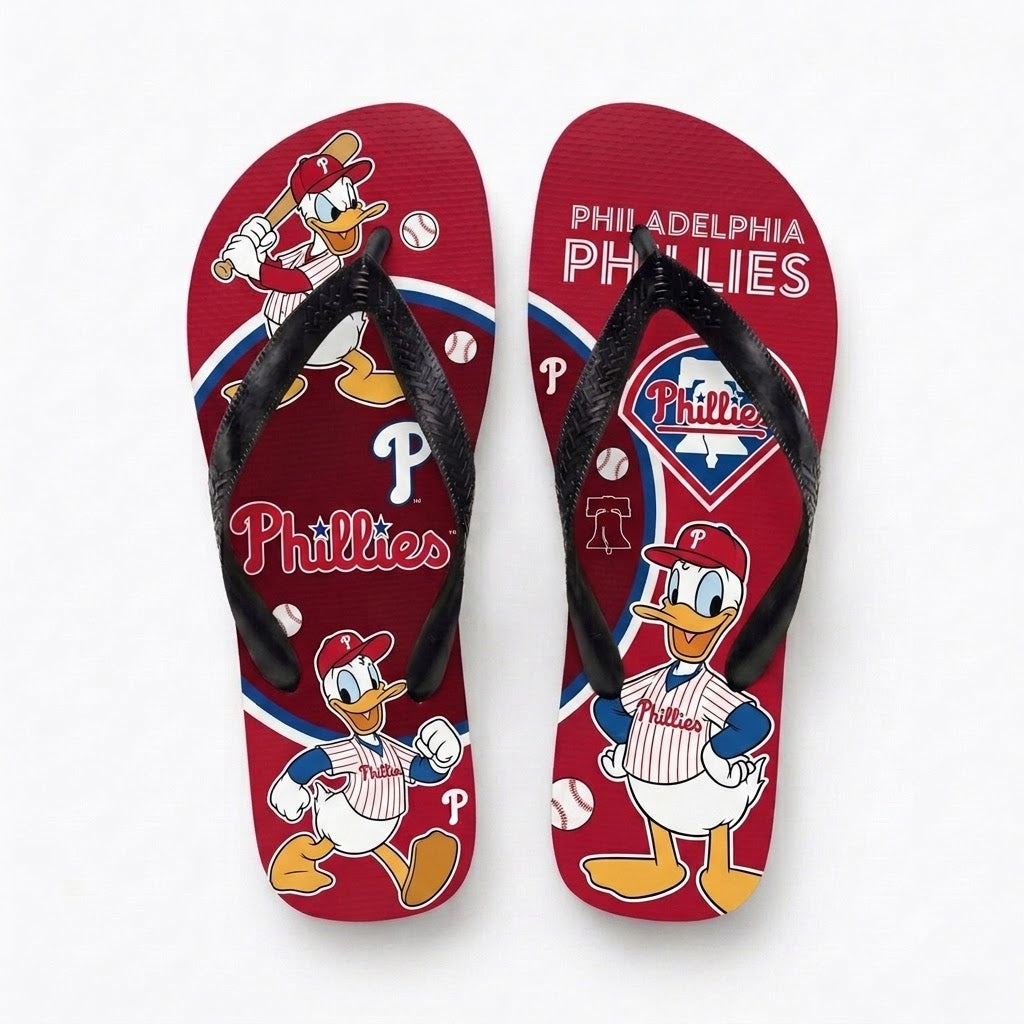 Cartoon Duck Baseball Flip Flops, Sport Fan Sandals | 30 Teams Available