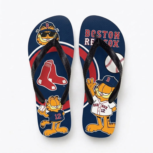 Cartoon Orange Cat Baseball Flip Flops, Sport Fan Sandals | 30 Teams Available