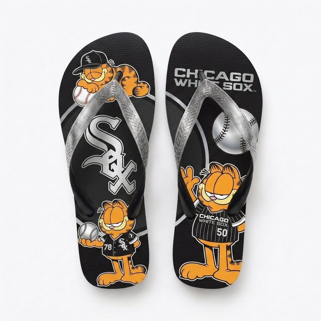 Cartoon Orange Cat Baseball Flip Flops, Sport Fan Sandals | 30 Teams Available