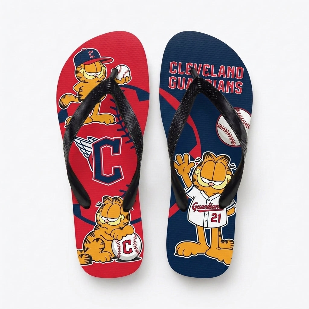 Cartoon Orange Cat Baseball Flip Flops, Sport Fan Sandals | 30 Teams Available
