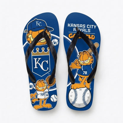 Cartoon Orange Cat Baseball Flip Flops, Sport Fan Sandals | 30 Teams Available