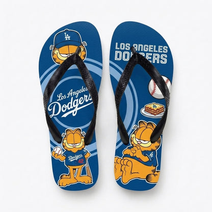 Cartoon Orange Cat Baseball Flip Flops, Sport Fan Sandals | 30 Teams Available