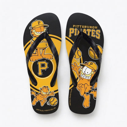 Cartoon Orange Cat Baseball Flip Flops, Sport Fan Sandals | 30 Teams Available
