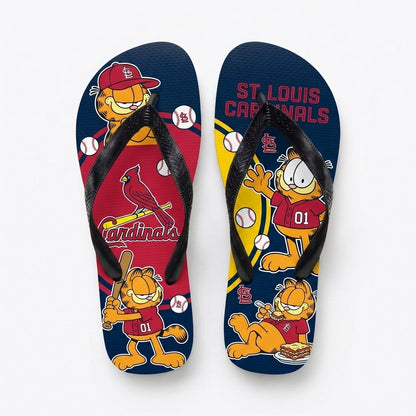Cartoon Orange Cat Baseball Flip Flops, Sport Fan Sandals | 30 Teams Available