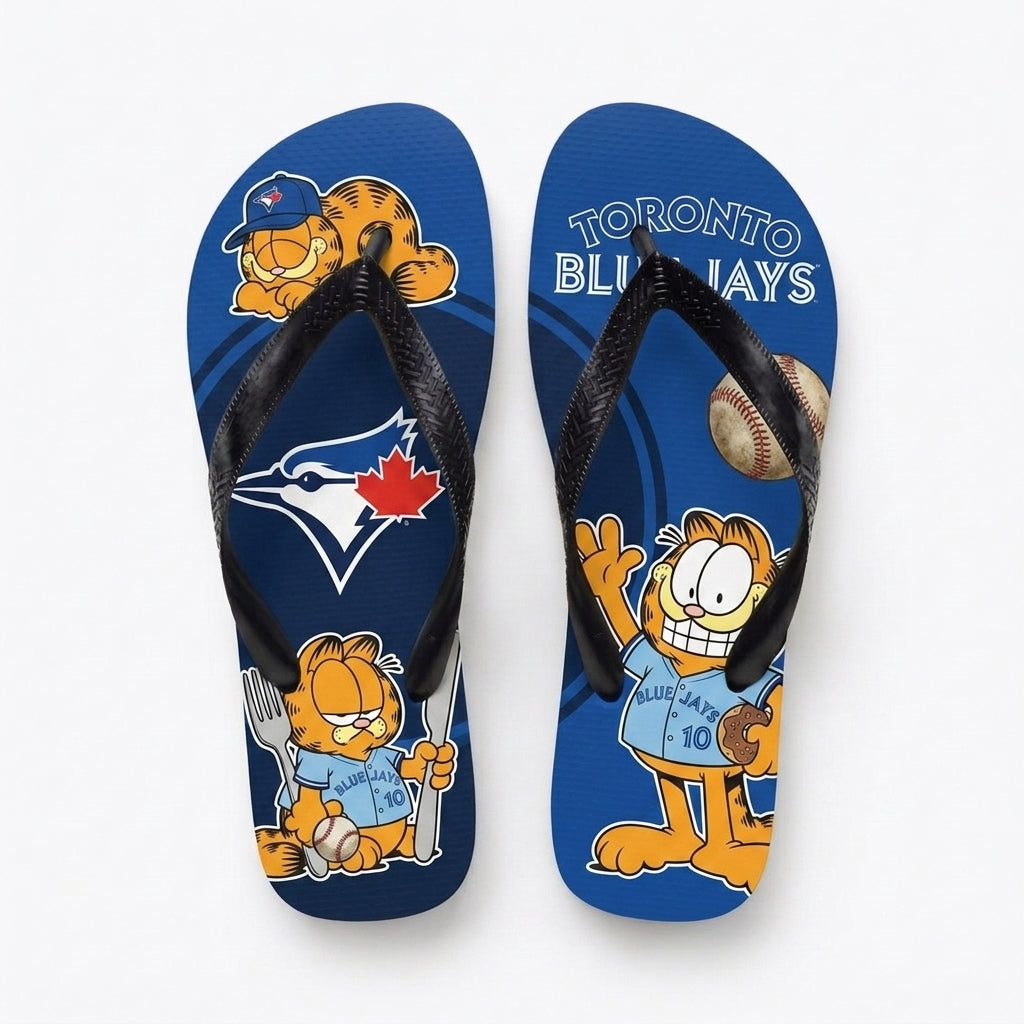 Cartoon Orange Cat Baseball Flip Flops, Sport Fan Sandals | 30 Teams Available