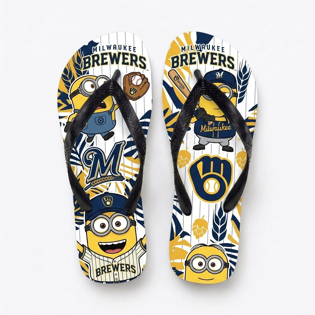 Cartoon Yellow Character Baseball Flip Flops, Sport Fan Sandals | 30 Teams Available