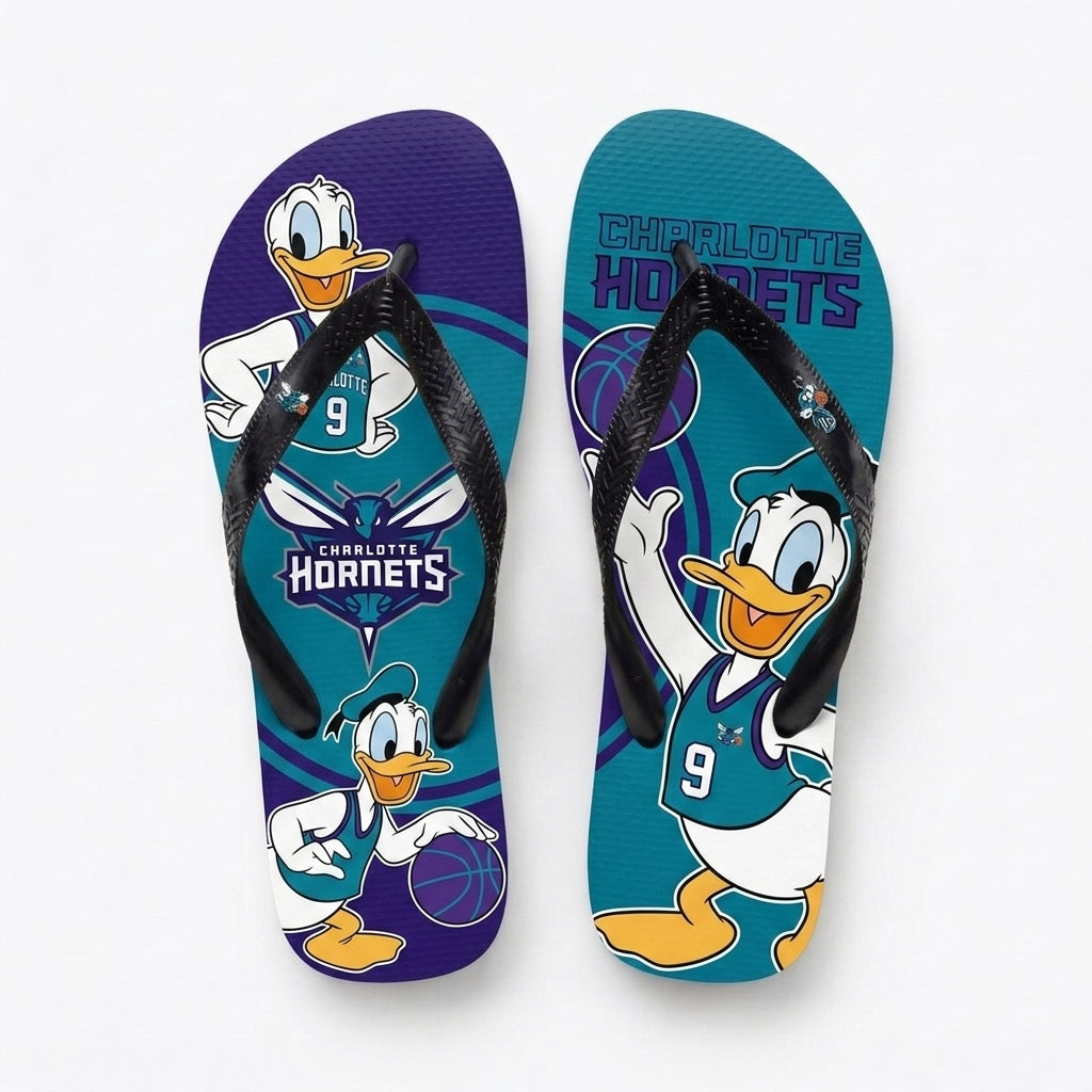 Cartoon Duck Basketball Flip Flops, Sport Fan Sandals | 30 Teams Available