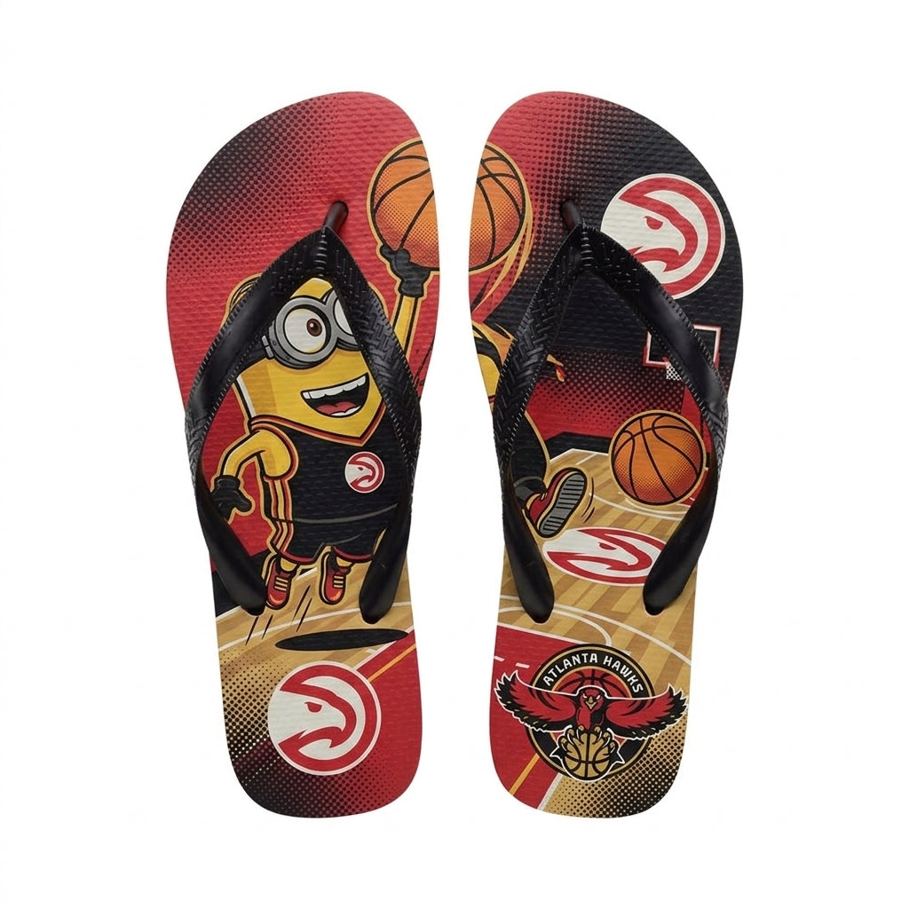Cartoon Yellow Character Basketball Flip Flops, Sport Fan Sandals | 30 Teams Available