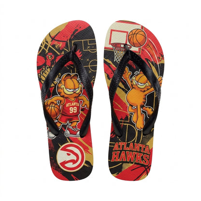 Cartoon Orange Cat Basketball Flip Flops, Sport Fan Sandals | 30 Teams Available