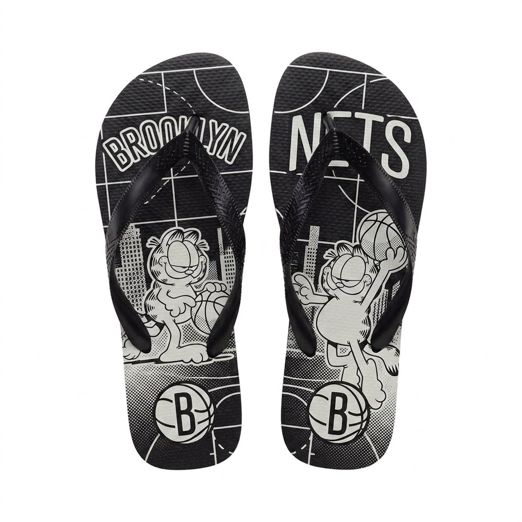 Cartoon Orange Cat Basketball Flip Flops, Sport Fan Sandals | 30 Teams Available