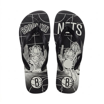 Cartoon Orange Cat Basketball Flip Flops, Sport Fan Sandals | 30 Teams Available