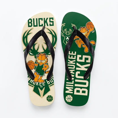 Cartoon Orange Cat Basketball Flip Flops, Sport Fan Sandals | 30 Teams Available