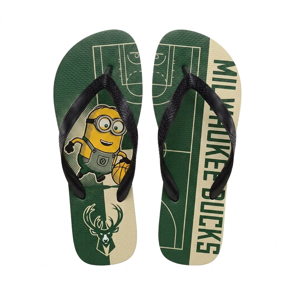 Cartoon Yellow Character Basketball Flip Flops, Sport Fan Sandals | 30 Teams Available