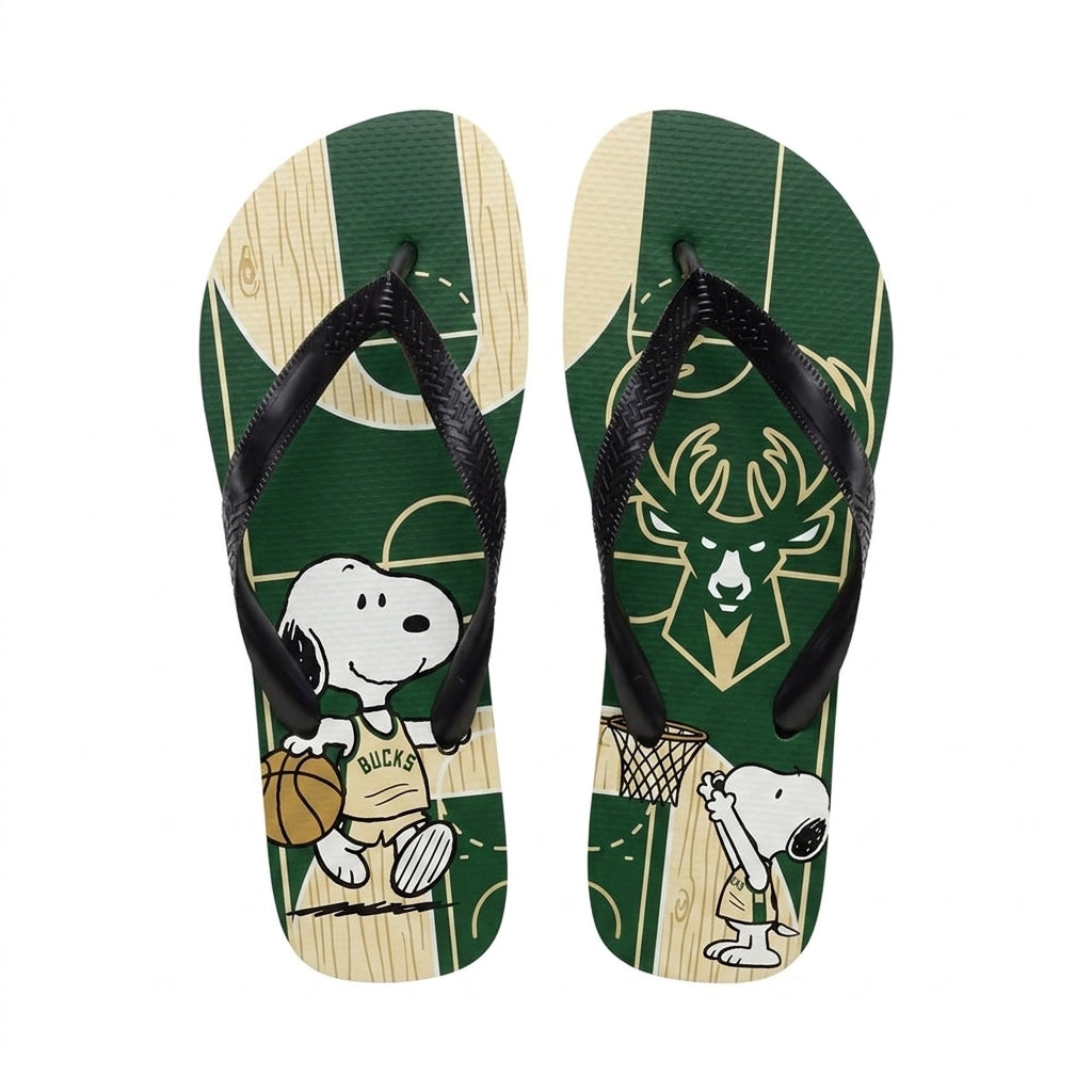Cartoon Beagle Basketball Flip Flops, Sport Fan Sandals | 30 Teams Available