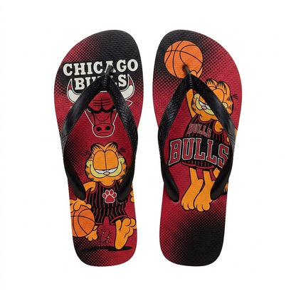 Cartoon Orange Cat Basketball Flip Flops, Sport Fan Sandals | 30 Teams Available