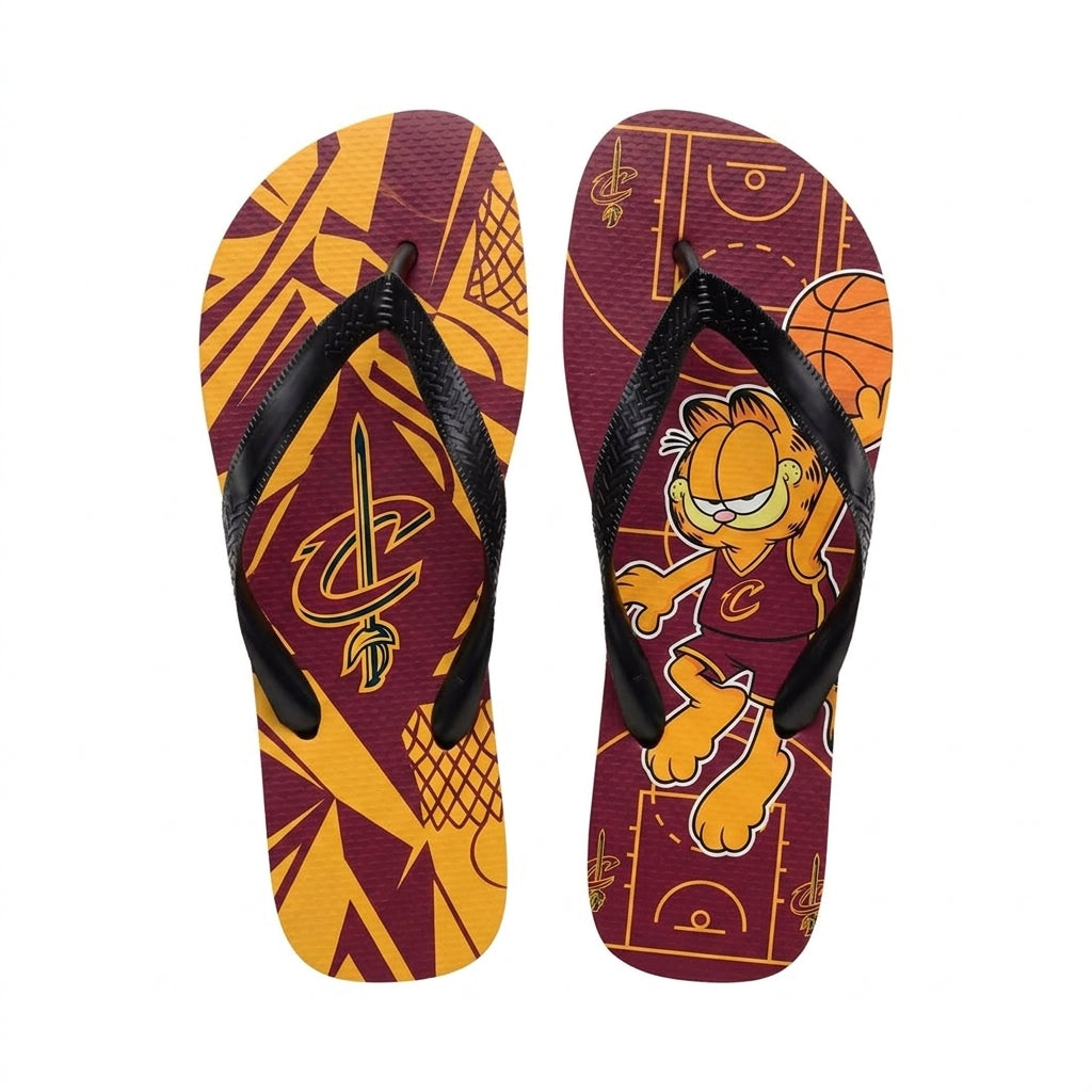 Cartoon Orange Cat Basketball Flip Flops, Sport Fan Sandals | 30 Teams Available