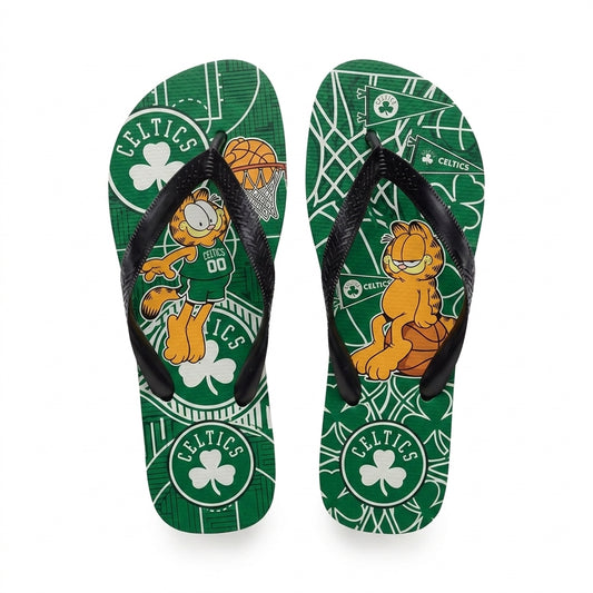 Cartoon Orange Cat Basketball Flip Flops, Sport Fan Sandals | 30 Teams Available