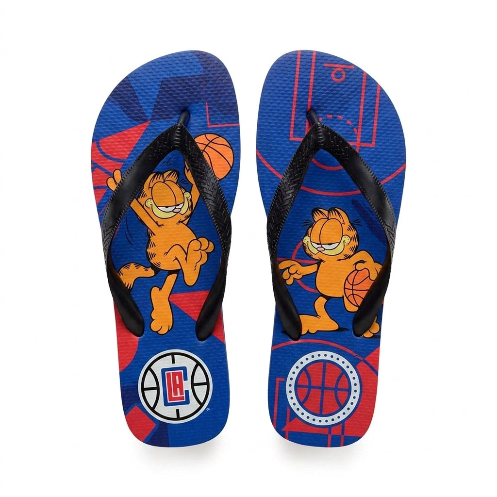 Cartoon Orange Cat Basketball Flip Flops, Sport Fan Sandals | 30 Teams Available