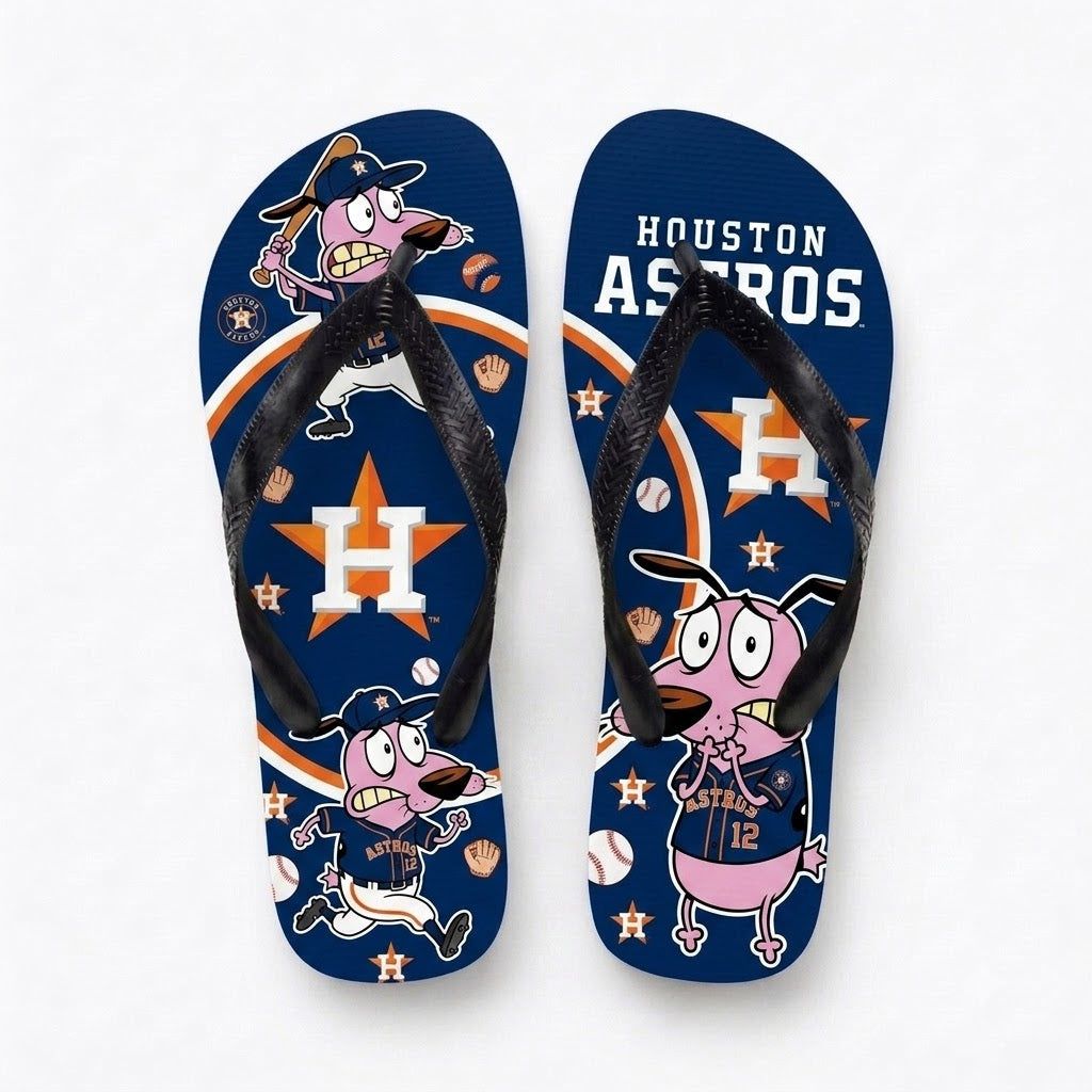 Cartoon Pink Dog Baseball Flip Flops, Sport Fan Sandals | 30 Teams Available