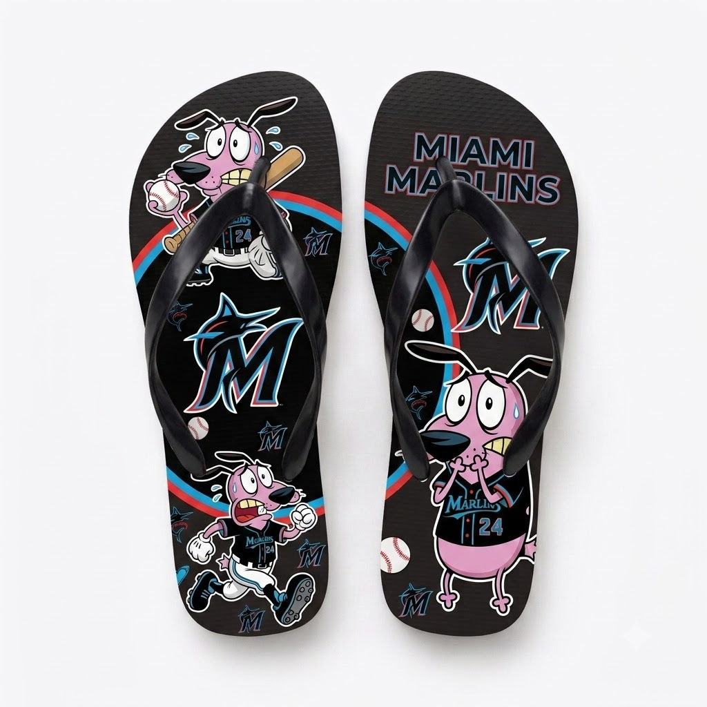 Cartoon Pink Dog Baseball Flip Flops, Sport Fan Sandals | 30 Teams Available