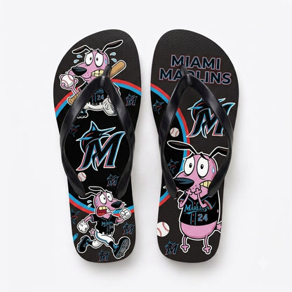 Cartoon Pink Dog Baseball Flip Flops, Sport Fan Sandals | 30 Teams Available