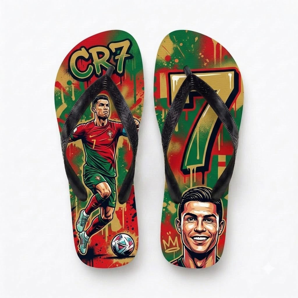 Portugal No.7 Football Legend Flip Flops, Special Edition Summer Beach Soccer Fan Sandals