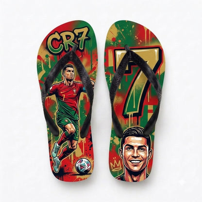Portugal No.7 Football Legend Flip Flops, Special Edition Summer Beach Soccer Fan Sandals