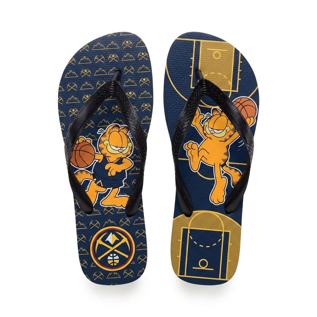 Cartoon Orange Cat Basketball Flip Flops, Sport Fan Sandals | 30 Teams Available