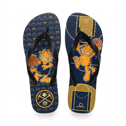 Cartoon Orange Cat Basketball Flip Flops, Sport Fan Sandals | 30 Teams Available