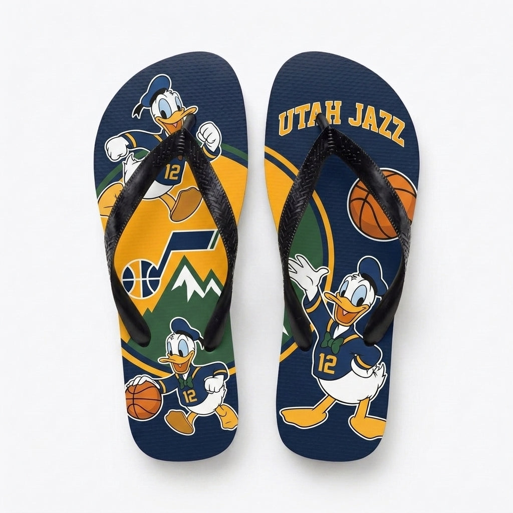 Cartoon Duck Basketball Flip Flops, Sport Fan Sandals | 30 Teams Available