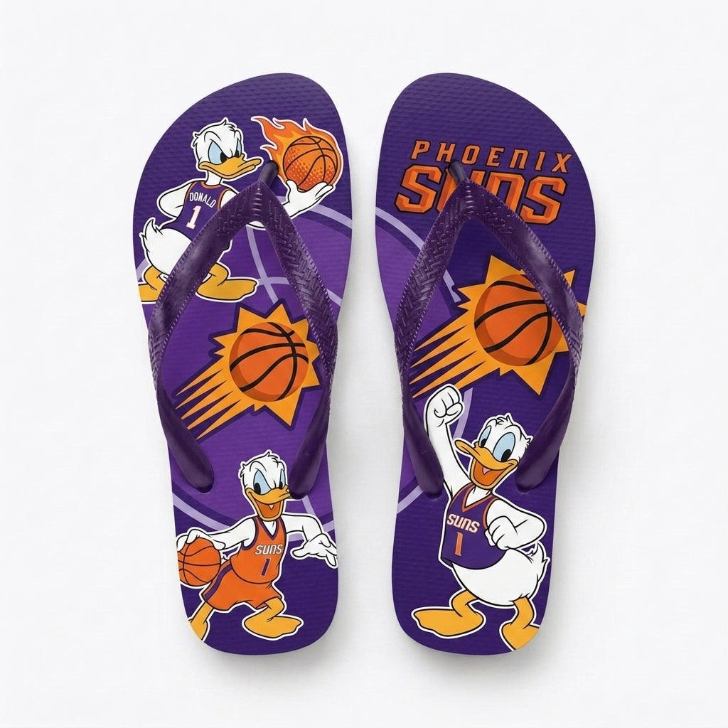 Cartoon Duck Basketball Flip Flops, Sport Fan Sandals | 30 Teams Available