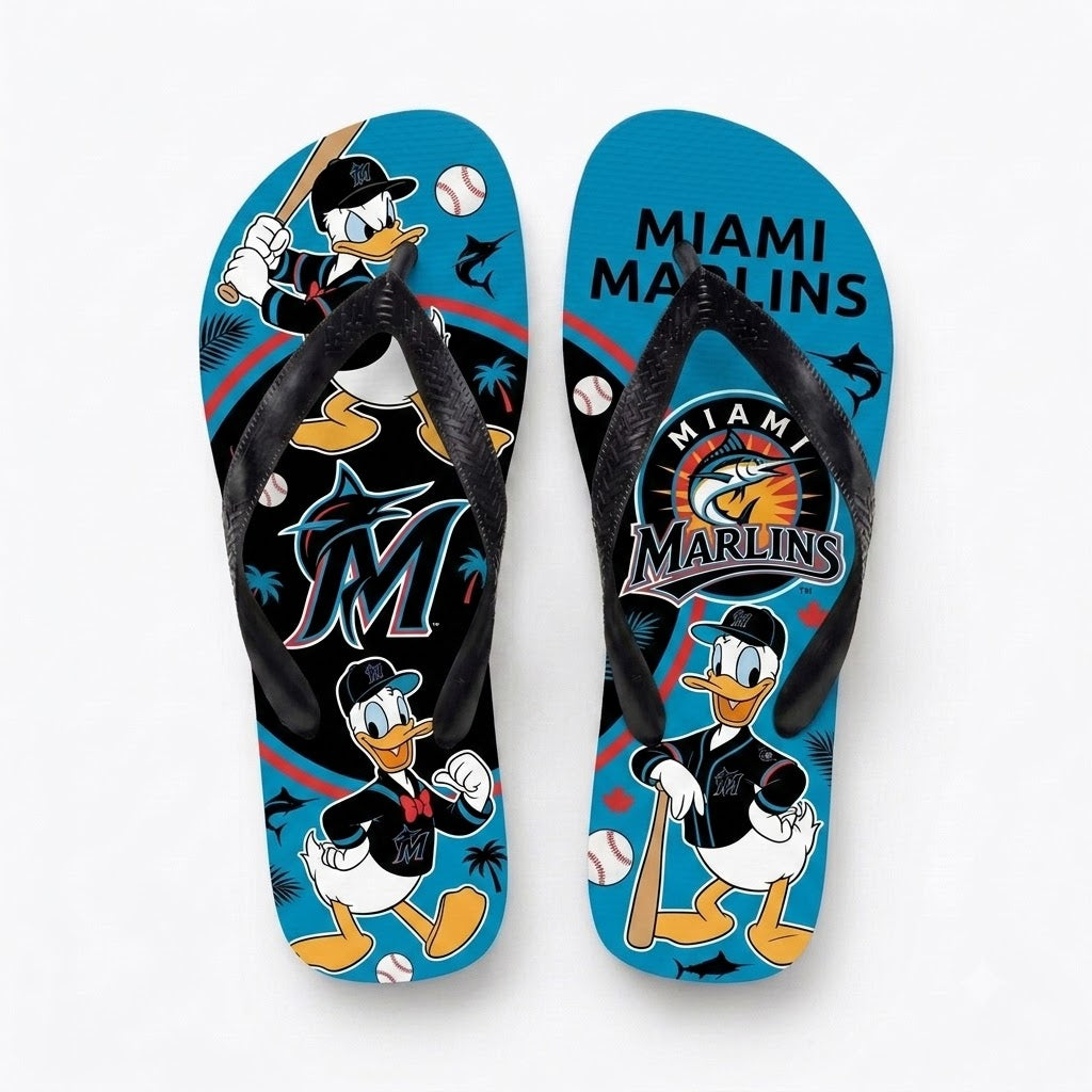 Cartoon Duck Baseball Flip Flops, Sport Fan Sandals | 30 Teams Available