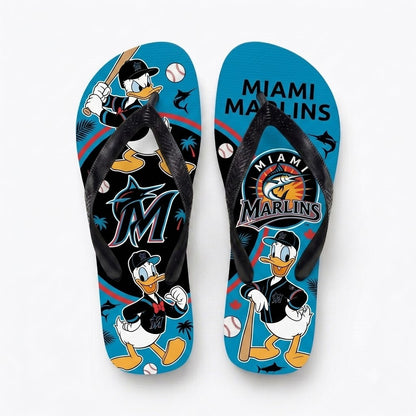 Cartoon Duck Baseball Flip Flops, Sport Fan Sandals | 30 Teams Available