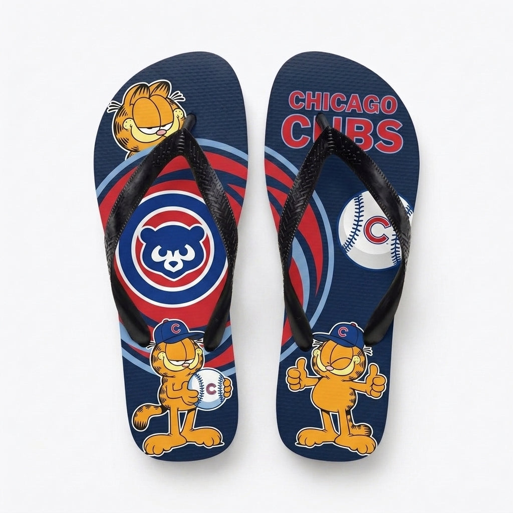Cartoon Orange Cat Baseball Flip Flops, Sport Fan Sandals | 30 Teams Available