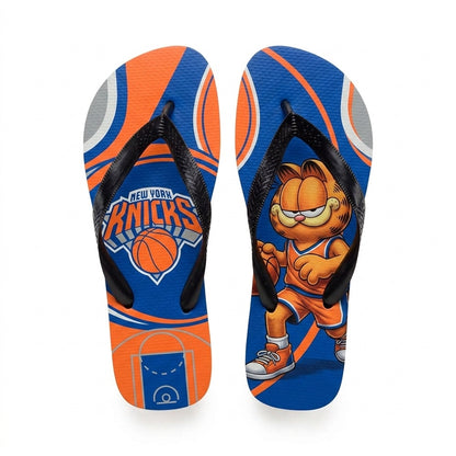 Cartoon Orange Cat Basketball Flip Flops, Sport Fan Sandals | 30 Teams Available