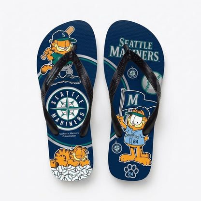 Cartoon Orange Cat Baseball Flip Flops, Sport Fan Sandals | 30 Teams Available